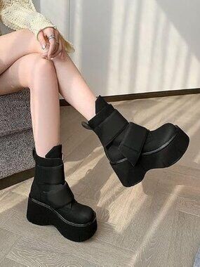 Women's Black Platform Wedge Ankle Boots